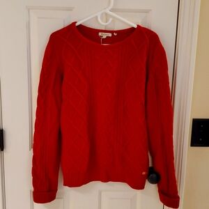Barbour rusty orange women's wool blend fisherman's sweater, size 16